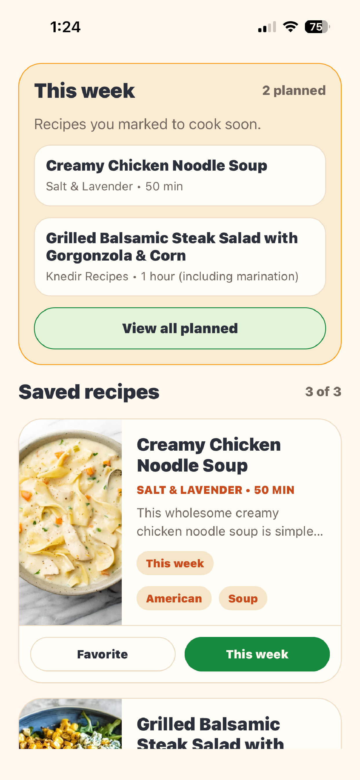 Dish Depot grocery list screen